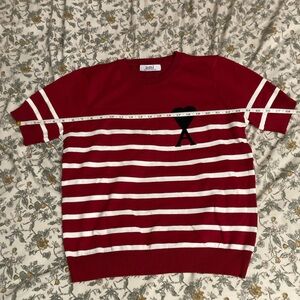 Red Stripe with heart stretchy top short sleeve